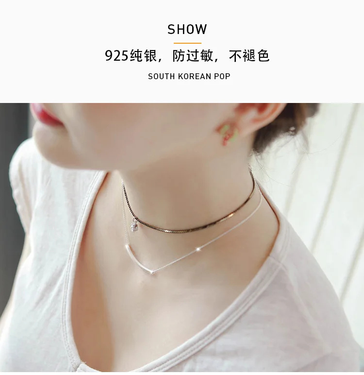 Корейский стиль романтические 925 стерлингового серебра линии ожерелья для женщин Мода Заявление Рождество Ювелирные изделия Коле ожерелье