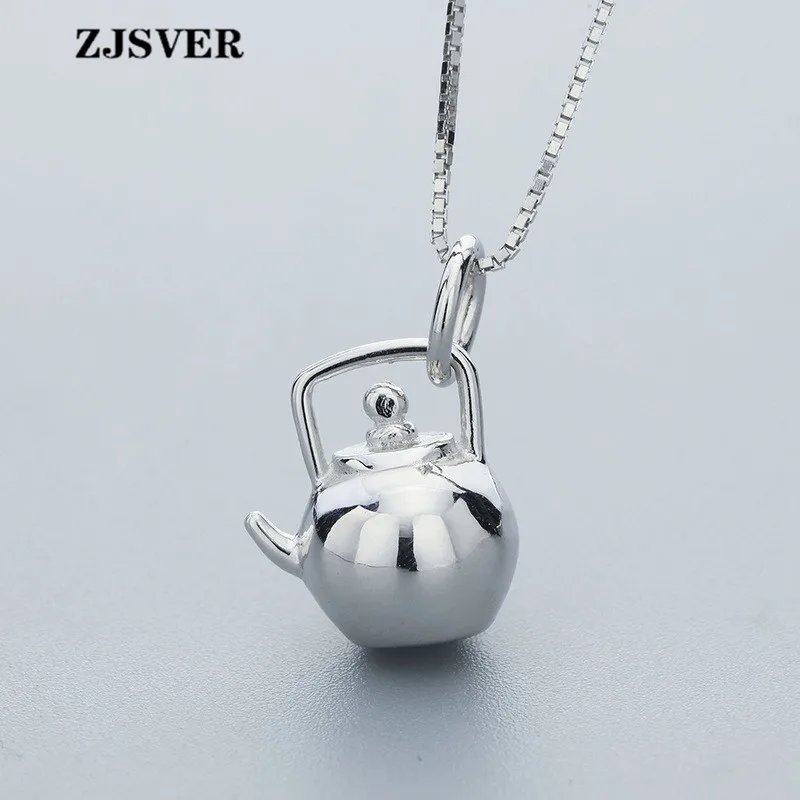 

ZJSVER Teapot Shape Pendant Retro Simple Silver Clavicle Box Chain Women Necklace Fine Jewelry 925 Sterling Silver Necklace