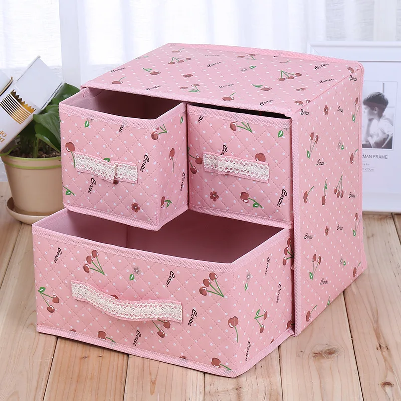 Cherry Nonwoven 2 Layers Underwear Storage Box Drawer Three Pumping Drawer Boxes Underwear Bra