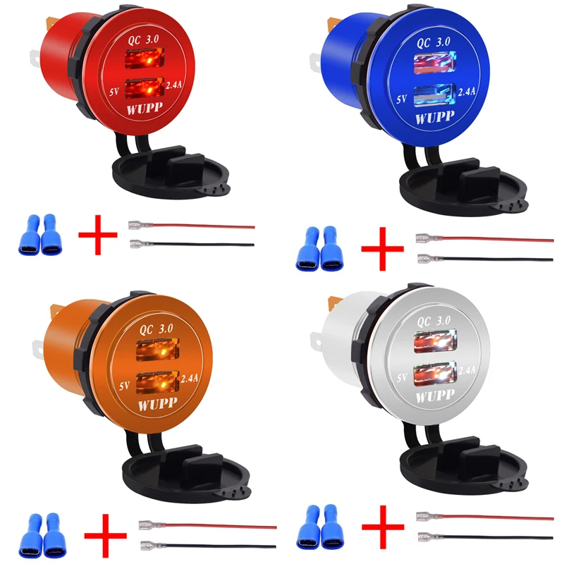 

QC 3.0 Car Charger Dual USB Aluminum Socket Power Outlet Charger With Digital Voltage Display For 12V/24V Car Motorcycle dfdf