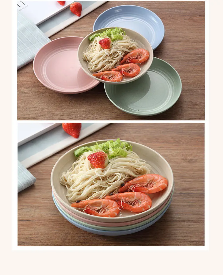 Nordic стиль карамельный цвет пластины детская круглая посуда паста салат пластины 4 цвета пшеничной соломы зеленый материал