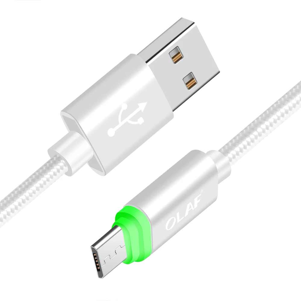 OLAF Micro USB кабель светодиодный светильник Быстрая зарядка usb type C кабель для samsung huawei Xiaomi Android для iphone кабели для мобильных телефонов - Цвет: Silver