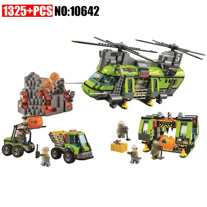 

10642 City Police Volcanic Expedition Heavy Air Helicopter Assembly Building Blocks Bricks Toy Gift Brinquedos Compatible 60125