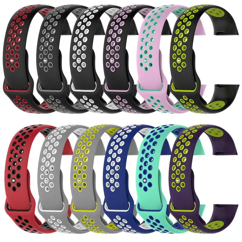 

tpu Bicolor Silicone Multihole Watch Band Wrist Strap For Fitbit Charge 3 Fitbit Charge3 Smart Bracelet Wrist Band S/L