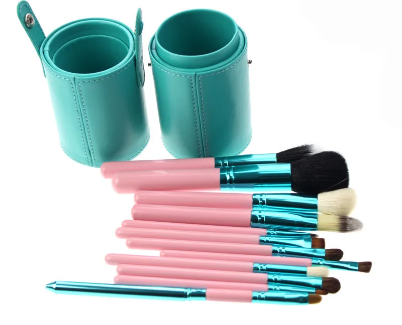 Fashion 12pcs makeup brushes set green color make up brushes