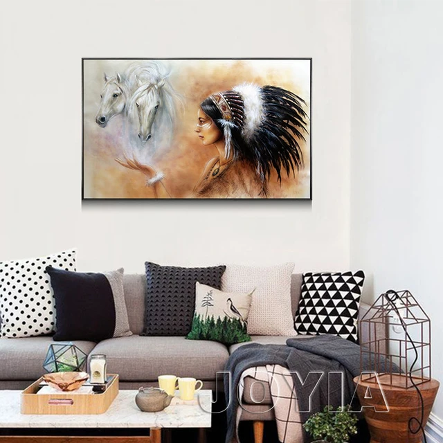 African Tribes Woman Canvas Art Home Decor Indian Style Horses Wall African Tribes Woman Canvas Art Home Decor Indian Style Horses Wall Painting Picture For Living Room Office Study Poster Prints