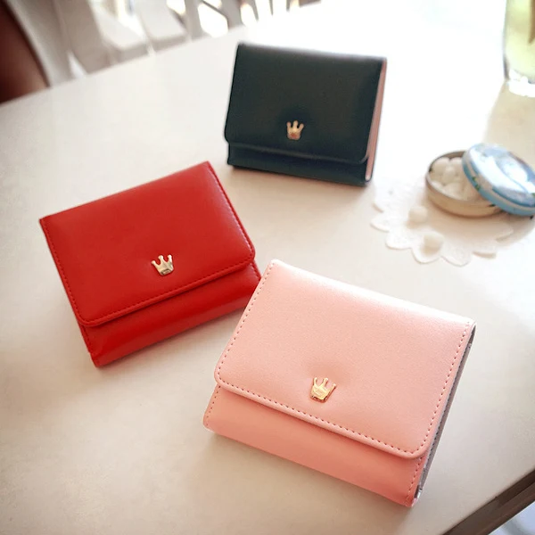 

BEAU Women Wallets Korean Girls Wallets Crown Lovely Women Purse Mini Concise Folder For Students Wallet