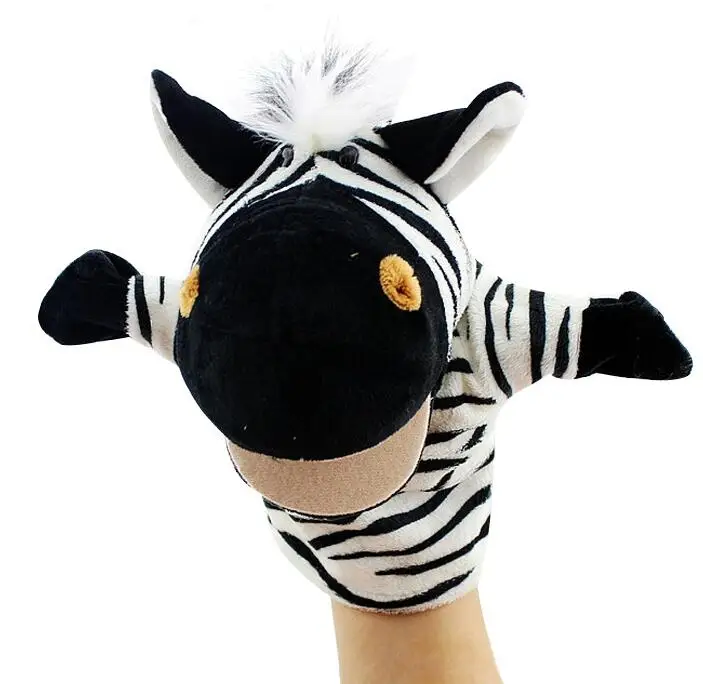 Bigрот ручной Куклы животных плюшевые игрушки для младенцев взрослых с подвижным ртом перчаточные куклы-животные Акула Дракон лягушка Медведь Кролик обезьяна - Цвет: zebra