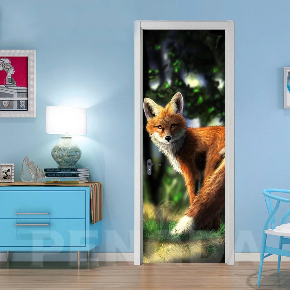 Настенная художественная наклейка на дверь новая наклейка тигр кошка животное 3D самоклеющаяся для украшения дома двери ремонт обои печать картина - Цвет: Door LXR3129-03