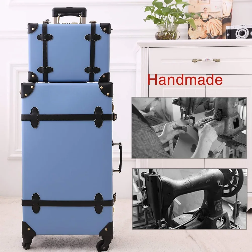 2019 Багаж прокатки hardside PU кожаный винтажный Чемодан тележка синий набор