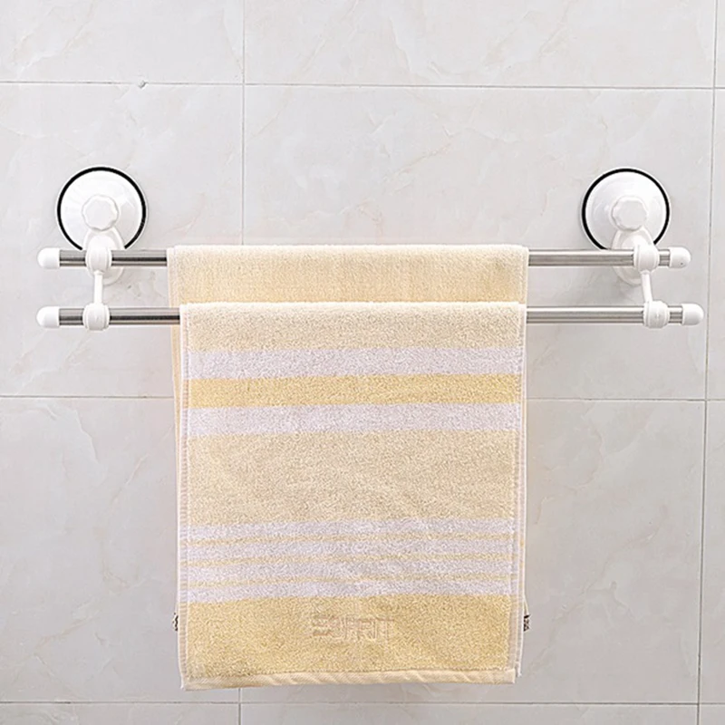 

Sucker Dual Layer Towel Storage Rack Stainless Steel Wall Mount Kitchen Organizers Holder Rail Shelf Bathroom Accessories