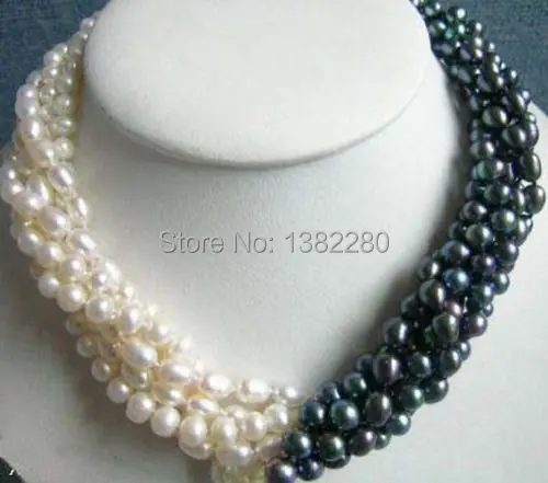 Новое поступление, 5 рядов, 7-8 мм, Белое и черное жемчужное ожерелье, цепочка, 18 дюймов, для женщин и девушек, модное ювелирное изделие, дизайн, цена, JT5587