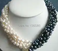 New Arrival 5rows 7-8mm White&black Pearl Necklace Chain 18inch Women Girl Fashion Jewelry Design Make Wholesale Price JT5587