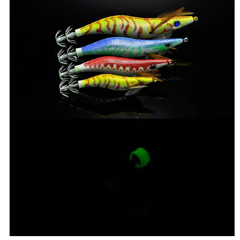 

Lot 4 Pieces Free Shipping Wood Shrimp Squid Hook Top Night Glow in dark EGI Artificial Shrimps Lures Cuttlefish 8/11/14/20g
