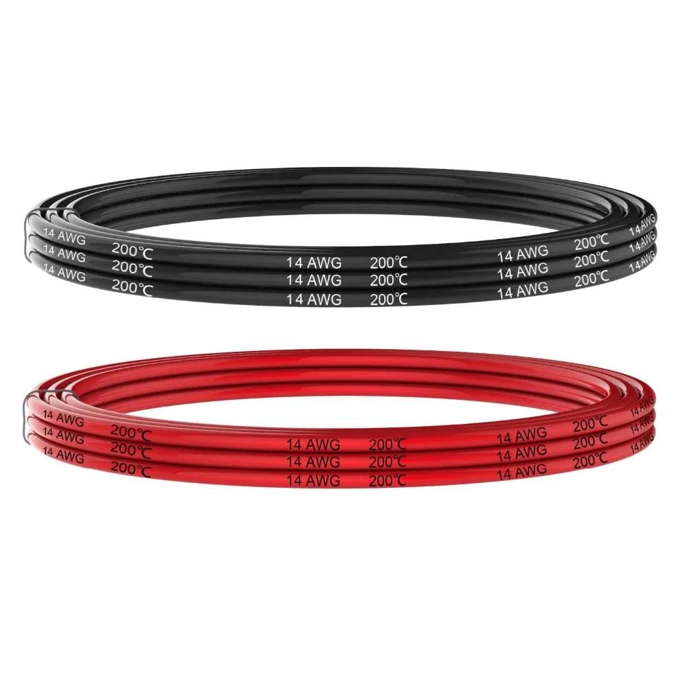 14 AWG 2mm2 Электрический провод черный и красный Силиконовый крюк провода кабель Луженая медная проволока мягкая и гибкая 14 Калибр основной провод