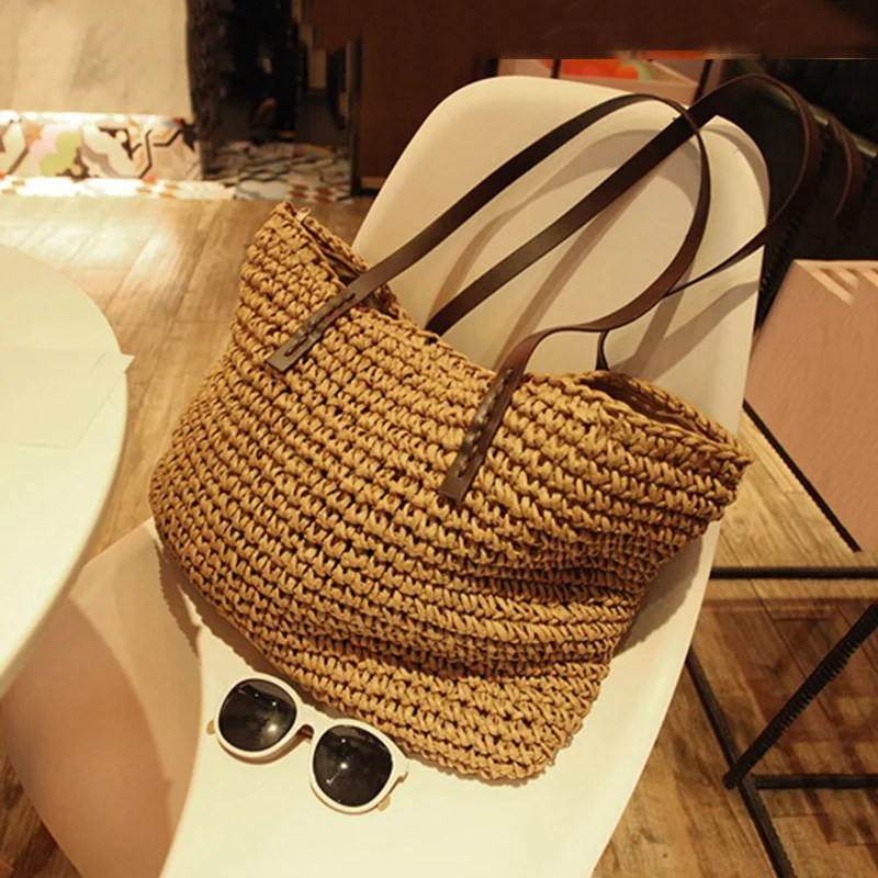 

The New Summer Beach Bag Hand made Women Straw Bags Bohemia Rattan Weaving Ladies Handbag High capacity Fashion Shopping Bag