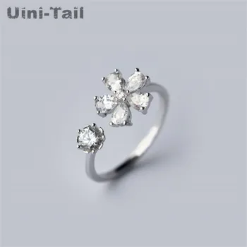 

Uinini -Tail hot new 925 sterling silver Korea simple and sweet flowers micro - set open ring fashion dynamic accessories GN375