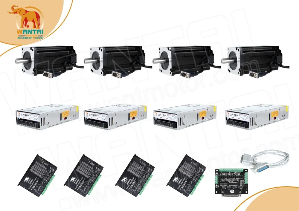 

EU US SHIP! Wantai 4Axis Nema34 easy servo motor closed loop 6A 900N-cm(1270oz-in) &driver 8.2A SS880 +power supply 350w 60v