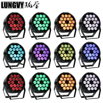 

Free Shipping 12pcs/lot Led Par Light 18X10W 4in1 RGBW Led Slim Par Can Strobe Stage Lights Sound Party Equipment