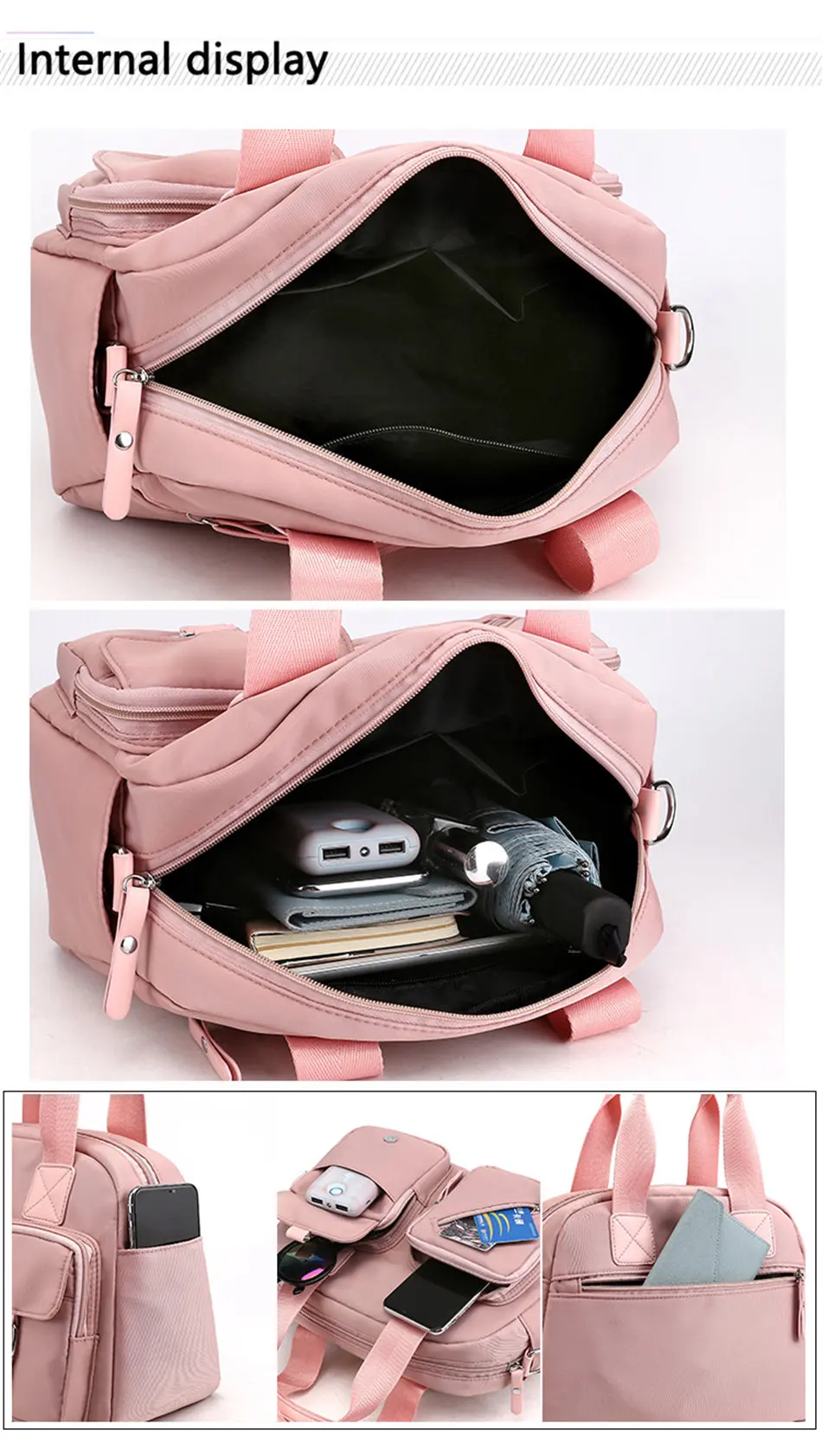 Multi-pocket Tote luxury handbags nylon cloth women bags designer sac main femme crossbody bags for women Pink bag over shoulder