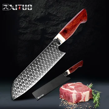 

XITUO Chef Knife Damascus Steel 110 Layer Rose Japanese Professional Cleaver Sliced Knife SantokuUtility Kitchen Cooking Knives
