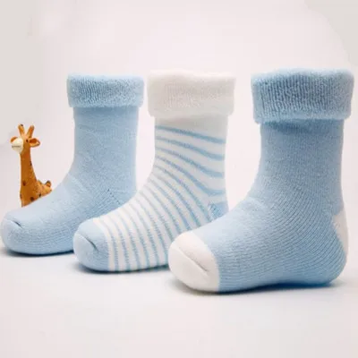 3 пар/лот; хлопковые зимние носки для малышей; теплые мягкие детские носки для новорожденных; 4 цвета - Цвет: Синий