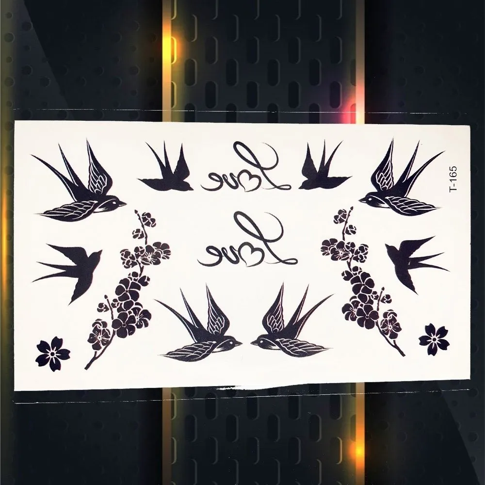 25 дизайнов цветок лотоса Временные татуировки Красочные перо Лист поддельные черные водонепроницаемые татуировки наклейки для девочек Дети искусство - Цвет: PT165