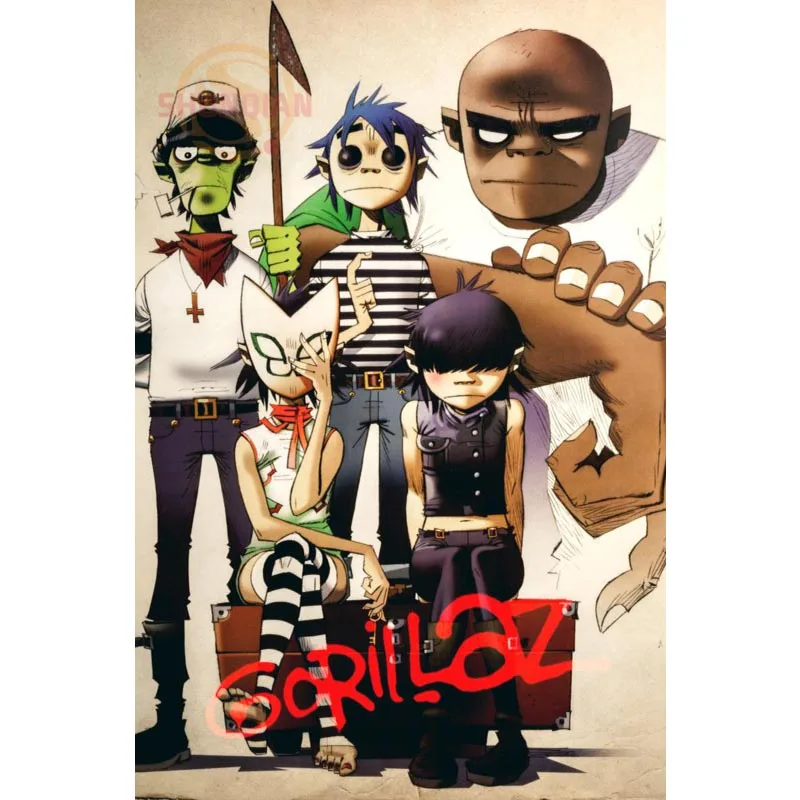 Новый мультяшный постер Gorillaz атласный на заказ тканевый настенный с принтом из