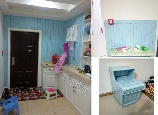 Деревянные обои, наклейки на стену, самоклеющиеся наклейки для ремонта, водонепроницаемый домашний декор для кухонного шкафа - Цвет: Тёмно-синий