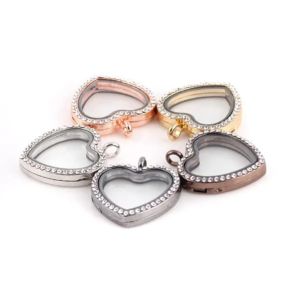 

Heart Jewelry Floating Locket Pendant Rhinestone Heart Shaped Charm For DIY Necklace Accessories .