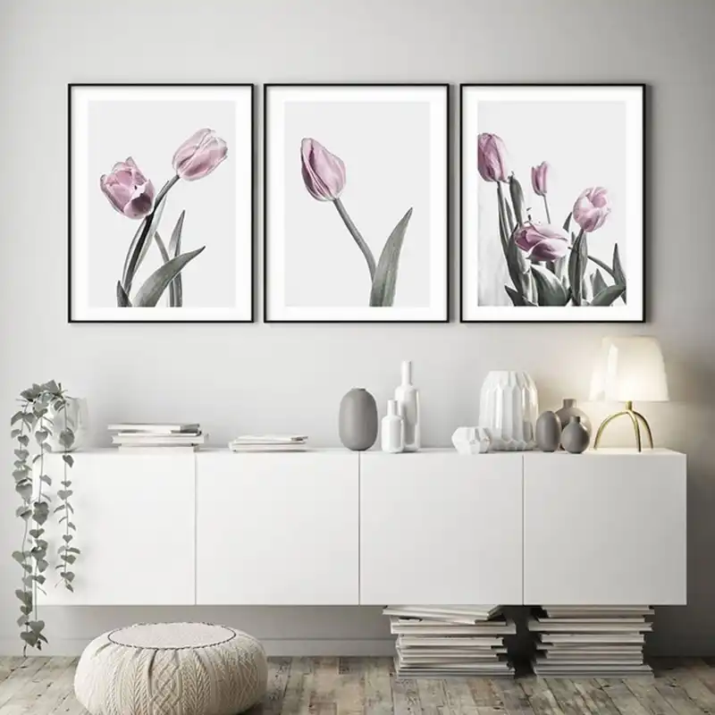 Scandinavian Pink Tulip Flowers Wall Art Poster Canvas Painting Wall Art Poster Canvas Painting