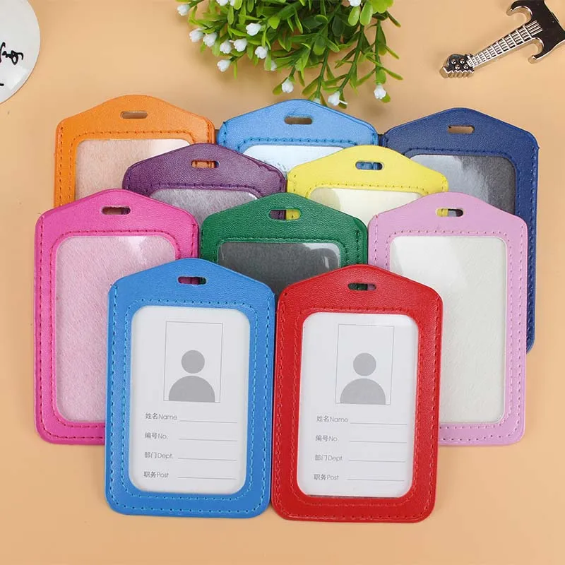 10pcs PU Hold 1 Cards ID Business Card Holder Badges IC