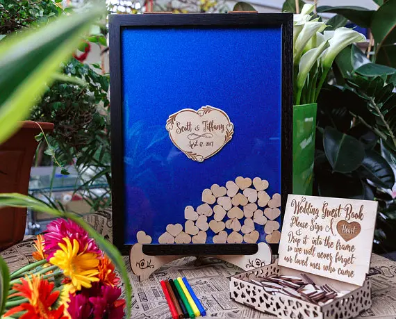 

customize bride groom black wedding engraved Alternative Wooden memory guestbooks with heart drop box signature guest books