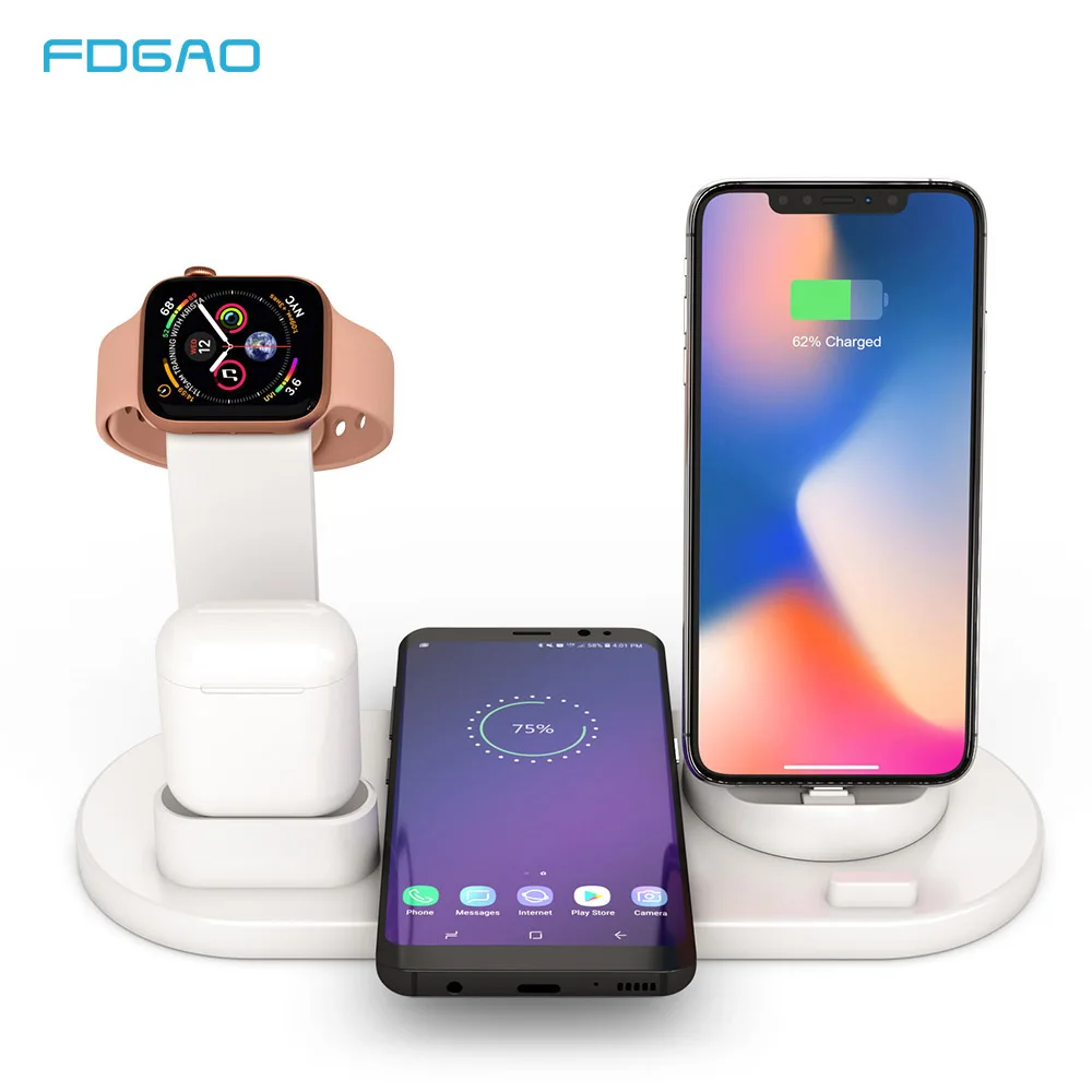 FDGAO 3 в 1 беспроводная зарядная док-станция Подставка для iPhone X XS XR Airpods Apple Watch Быстрая зарядка держатель для Android IPhone