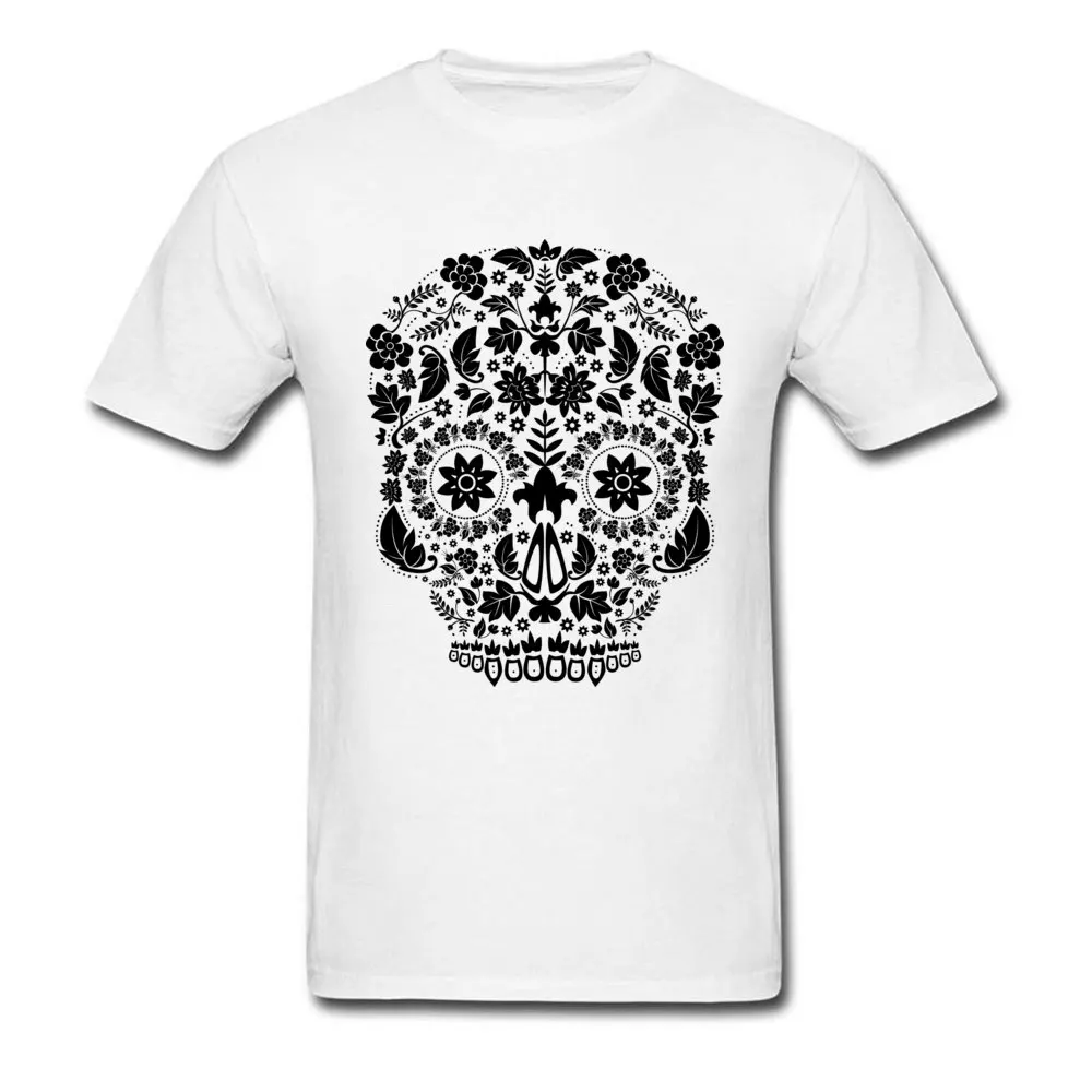 Funny Printing Men's T-shirts 2018 Hot Sale Summer/Fall Short Sleeve O Neck Pure Cotton Tees Casual T-Shirt Top Quality Day of the Dead Skull No5 white