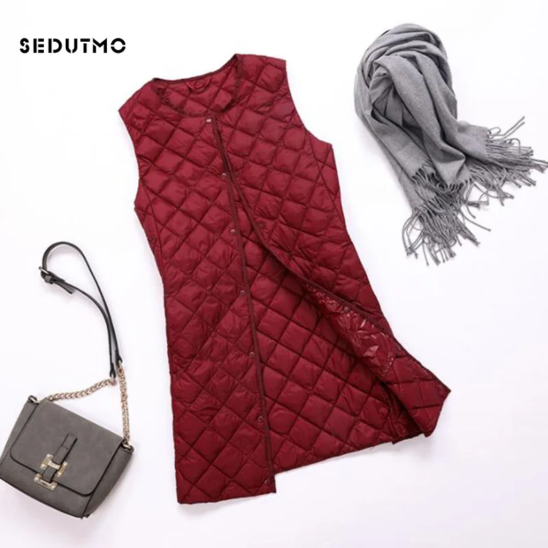 Koop SEDUTMO Lente Plus Size 3XL Ultra Licht Vrouwen Down Jas Lange Vest Herfst Puffer Jas Vest Slim Parka ED759