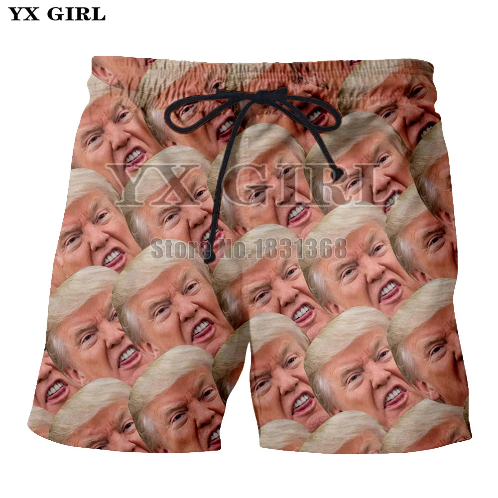 YX GIRL/летние шорты с забавной головой Эйнштейна/Трампа, мужские/женские шорты с 3D принтом, забавные пляжные шорты, большие размеры, S-5XL, Прямая поставка