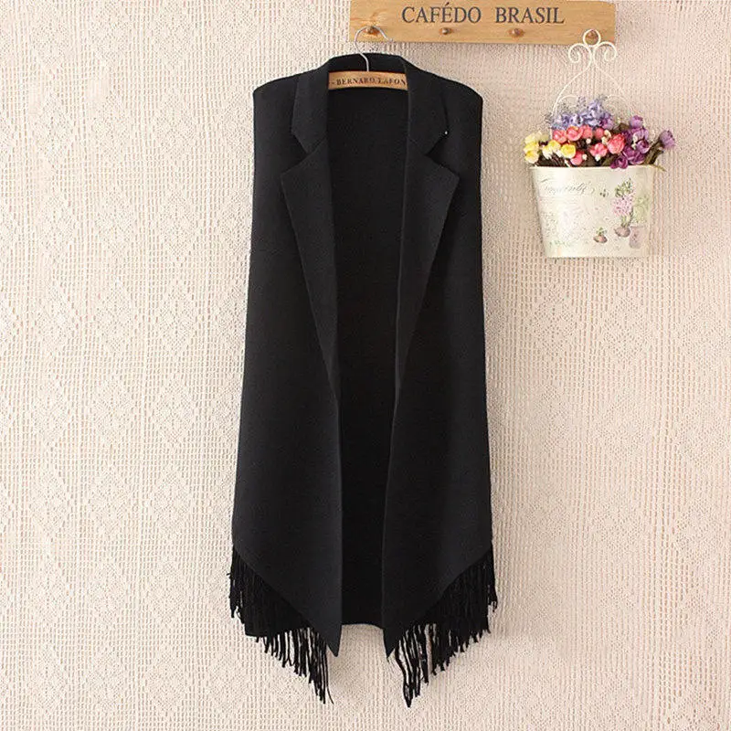 2017 Casual Basic Tassel Solid Color Waistcoat For Women vest Slim Long Plus Size Sleeveless Coat Female Jacket Cardigan Outwear 2017 Casual Basic Tassel Solid Color Waistcoat For Women vest Slim Long Plus Size Sleeveless Coat Female Jacket Cardigan Outwear