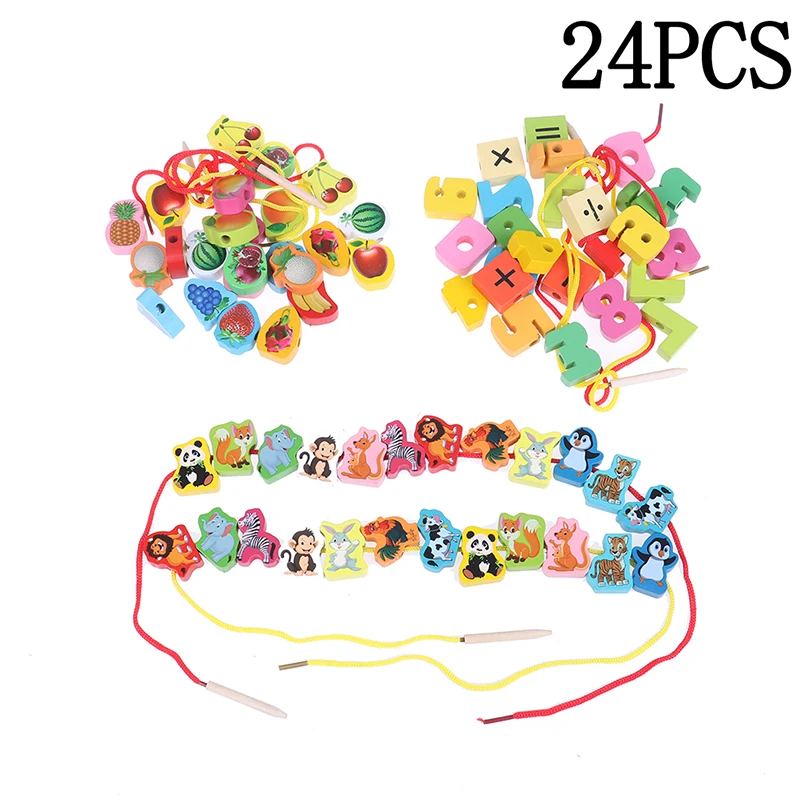 New Wooden toys Baby DIY Toy Cartoon Fruit Animal Stringing Threading Wooden beads toy Educational for Children