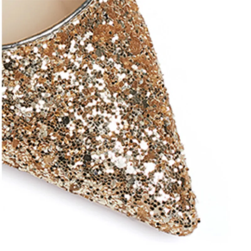 Talons Printemps Nouveau Sexy Profonde Hauts Picture Blingbling Mariage Femmes Chaussures Talon Mode Picture Pointu Mince À Paillettes De Métal The as En Style Bouche As Peu Bout rrHd6q