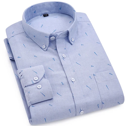 Мужские хлопковые рубашки в полоску с длинными рукавами в Оксфордском стиле, на пуговицах, в клетку, с нагрудным карманом, Повседневная рубашка для офиса - Цвет: 6520-52