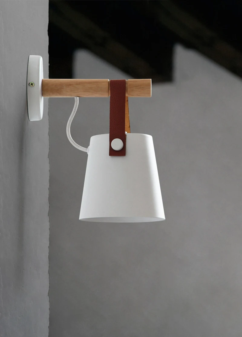 Настенный светильник для спальни в скандинавском стиле, белый и черный светодиодный светильник, ночник s E27, светильник для прохода, креативный деревянный туалетный настенный светильник