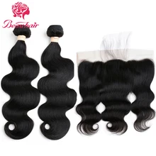 Beauhair Peruvian Body Wave 2 Bundles With Lace Frontal 13×4 Ear To Ear Free Part Human Hair Extensions Natural Color