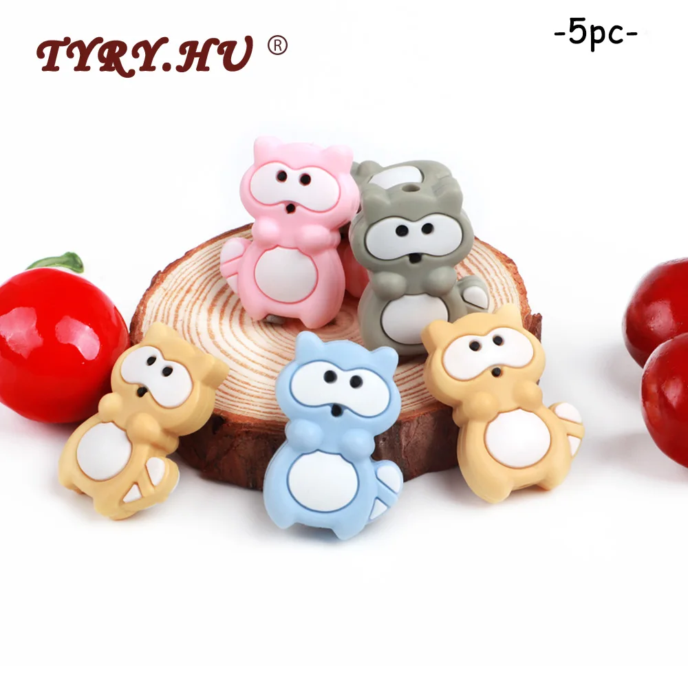 

TYRY.HU 5pcs Food Grade Animal Raccoon Silicone Beads BPA Free Baby Cartoon Silicone Teether Chew Rodents DIY Baby Teething Toys