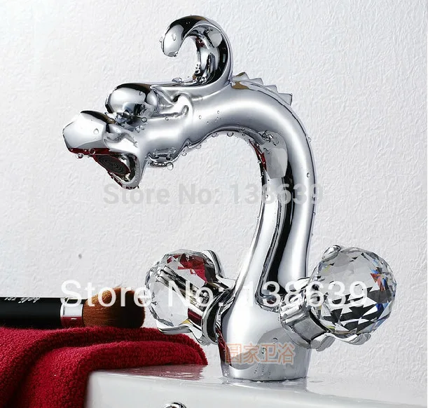 Free shipping Brass Polished Chromed Chinese Dragon Bathroom Basin sink