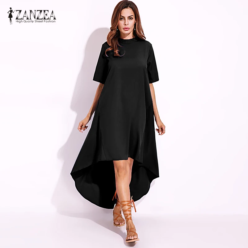 2018 Tops ZANZEA Summer Formal Party Solid Long Dress