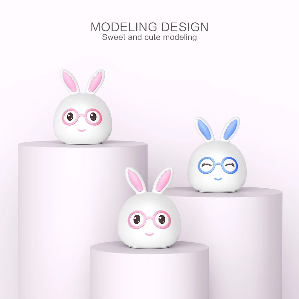 7 Colors LED Night Light Silicone Cute Cartoon Rabbit Rechargeable Decor Table Lamp Holiday Ambient Light for Girl Children Gift (1)