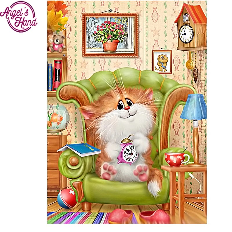 5D Diy Diamond Painting Cartoon Cat Embroidery Cross Stitch Mosaic Needlework Home Decor Full Square Drill Animals | Дом и сад