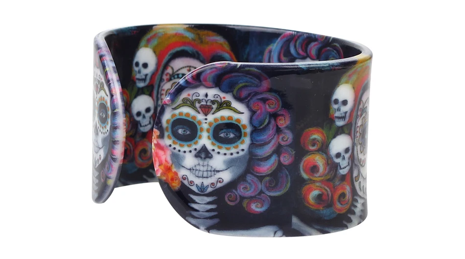 Bonsny Пластиковые элегантные цветочные скелетные браслеты с черепами на Хэллоуин, браслеты в стиле панк, модные ювелирные изделия для женщин, девушек, девушек, подростков