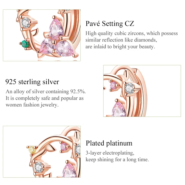 Bamoer цветок Венок крошечные серьги-кольца для женщин розовый CZ камень 925 пробы серебро розовое золото цвет корейские модные украшения BSE135